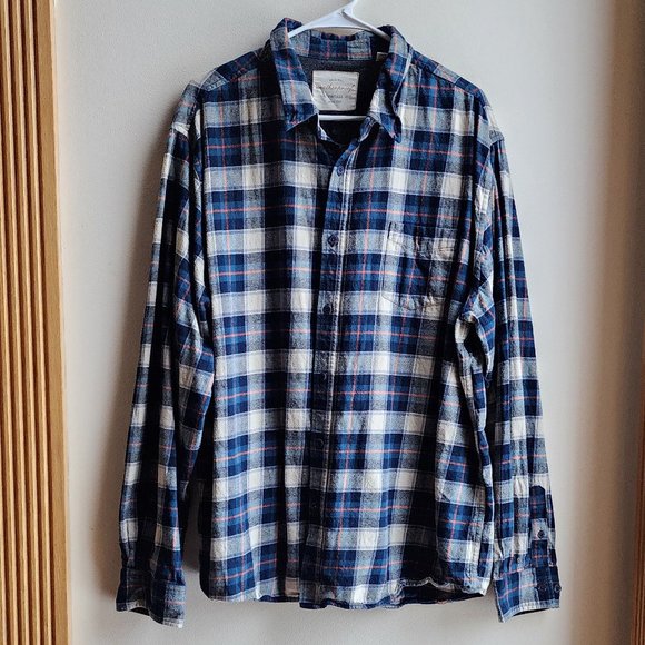 Weatherproof Cream/Blue Plaid Flannel Button Down Shirt Size 3XL - Picture 6 of 14
